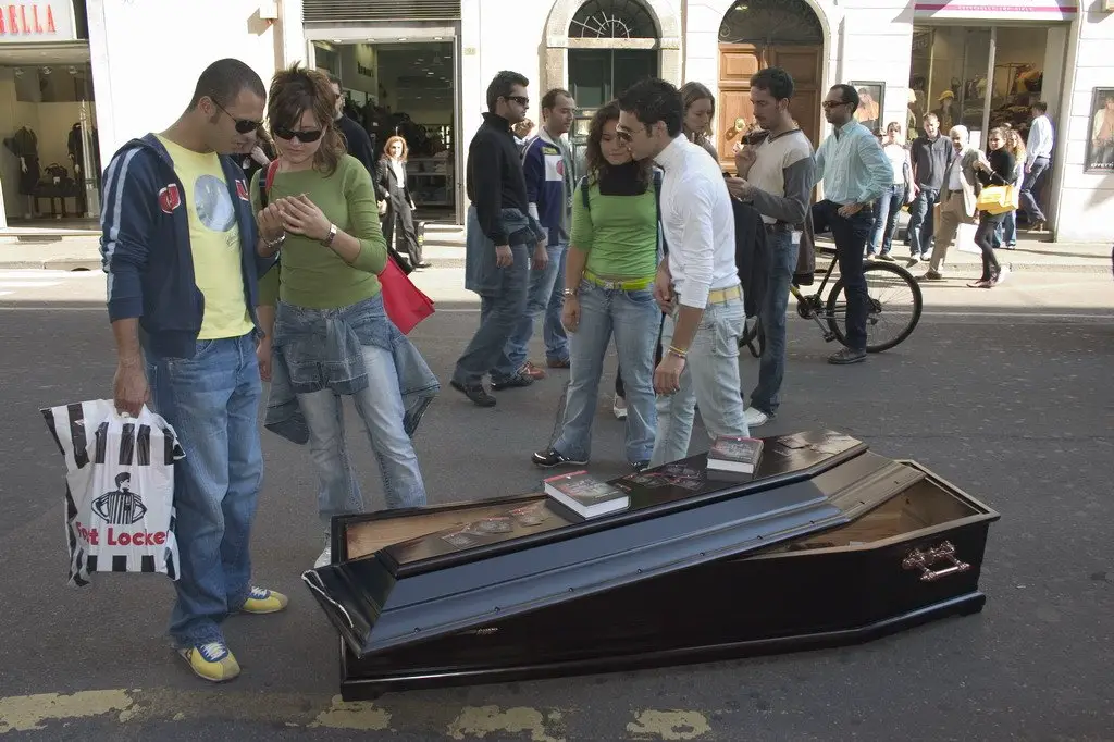 A coffin full of books